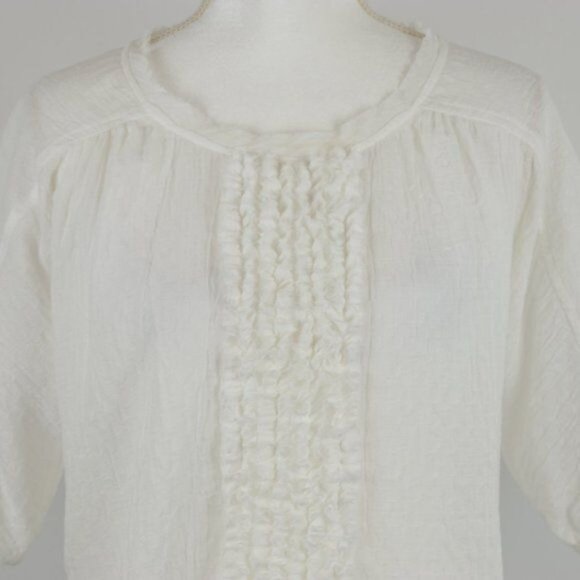 Sundance Women's Large White Woven Cotton Ruffled Puff Sleeve Popover Blouse - Picture 2 of 8